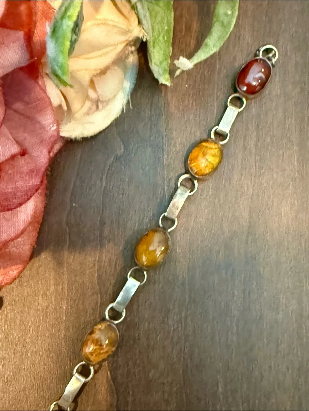 Larimar/Amber Artisan Handmade Dominican Sterling Silver Happy Hour Bracelet - Picture 10 of 15